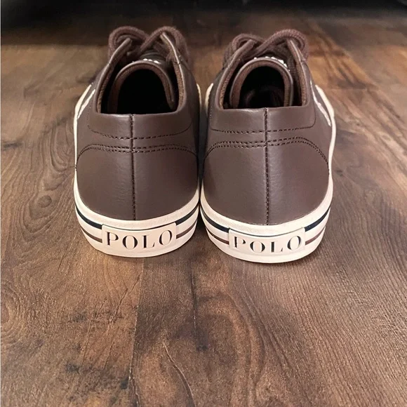 NWOT Polo Ralph Lauren Scholar Faux Leather Brown Sneakers Size 5.5 - Picture 3 of 7